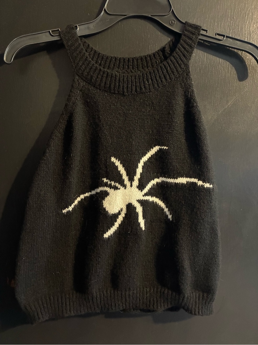 Black Knit Spider Graphic Tank Top